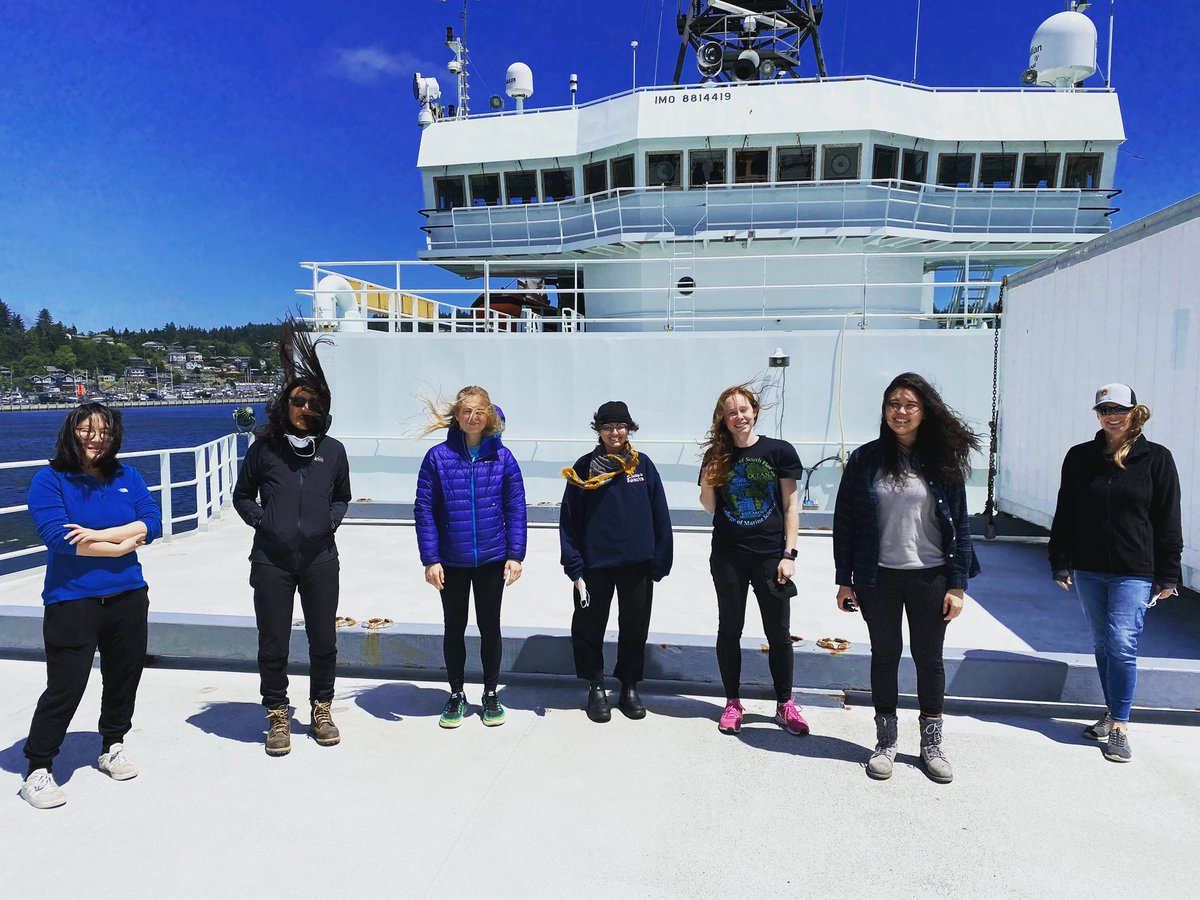 JulesDeep's tweet photo. My science album cover. While it didn’t go as planned, what an honor to lead 8 awesome women from @WHOI @eapsMIT at sea- they pulled off an awful lot for a long weekend at Axial Seamount. I’m super proud of them. Also, we have a lot of hair. #protatax #explore #wind #WomenInSTEM https://t.co/iSouHXiHtF