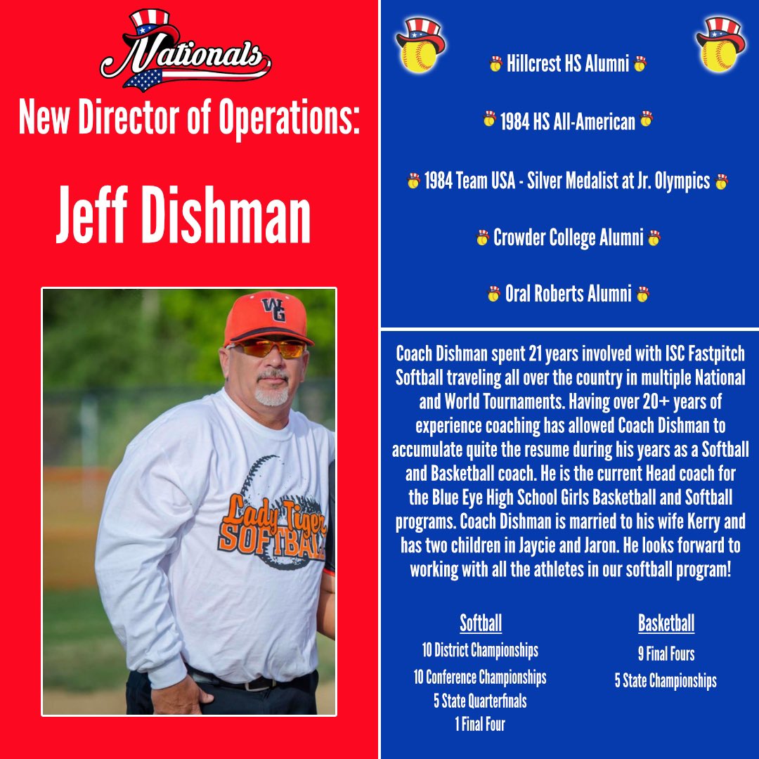MarucciNatsSB's tweet photo. We would love to introduce our new Director of Operations: Coach Jeff Dishman!
 
Coach Dishman brings 20+ years of coaching experience to the table and we couldn’t be more excited to have him on board! 🥎🥎🥎 https://t.co/NZXUiQWOzZ