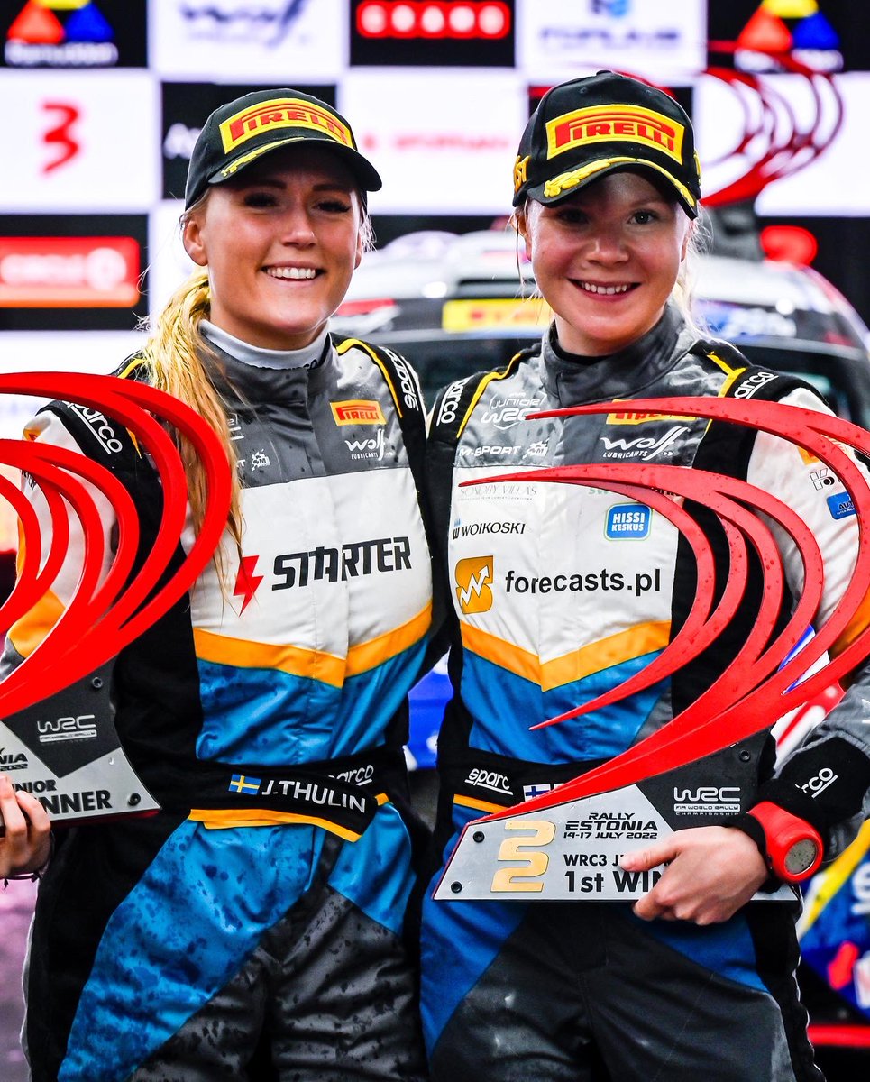 The first ever female 🥇-🥈 in a #WRC category 🤩! Congratulations <a href="/EnniMalkonen/">Enni Mälkönen</a> 🇫🇮 and Julia Thulin 🇸🇪 on a 1-2 in #JWRC on @rallyestonia 👏
