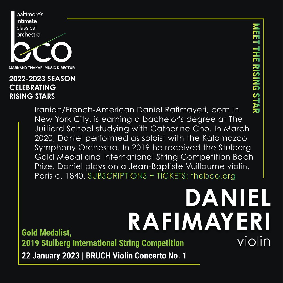 BaltChamOrch's tweet image. Celebrating Rising Stars ★ Subscriptions, Tickets, Full Information NOW at thebco.org.
Meeting the Rising Star ~ Daniel Rafimayeri! Gold Medalist, 2019 Stulberg International String Competition. Watch Daniel plays Elgar's La Capricieuse youtu.be/Bw5bBiwc1eI
