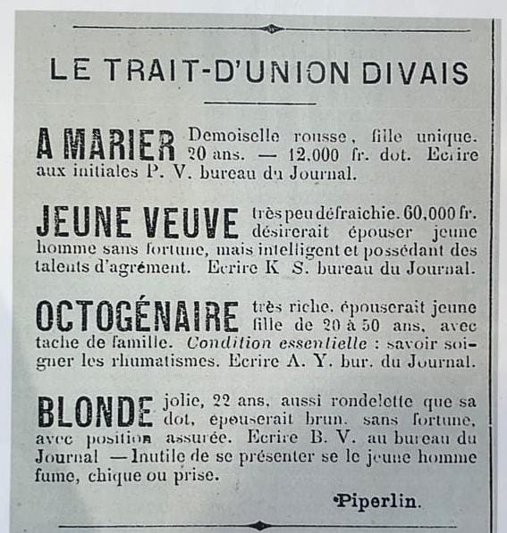 Les annonces matrimoniales Normandes en 1882 🔥