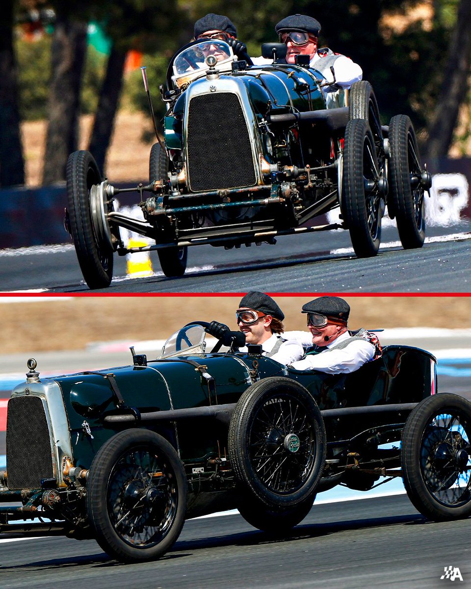 autosport's tweet photo. A very happy Sebastian Vettel drives the 1922 Aston Martin 'Green Pea' 💚

#F1 #FrenchGP #Vettel #Autosport https://t.co/kDqkhCKYc6