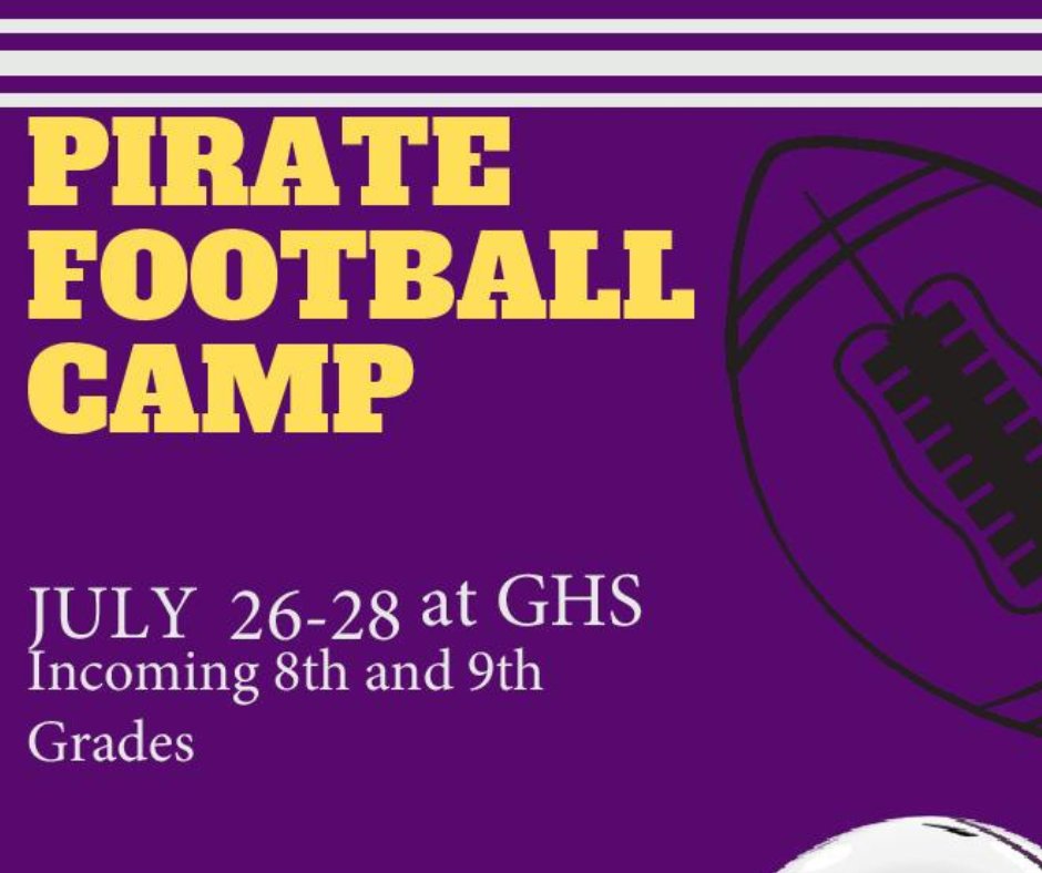 granburyisd's tweet photo. GISD incoming 8th &amp; 9th graders are invited to FREE Football Camp July 26-28.  Read more: https://t.co/NnDCQNjF9y https://t.co/vF0EDkoAEf