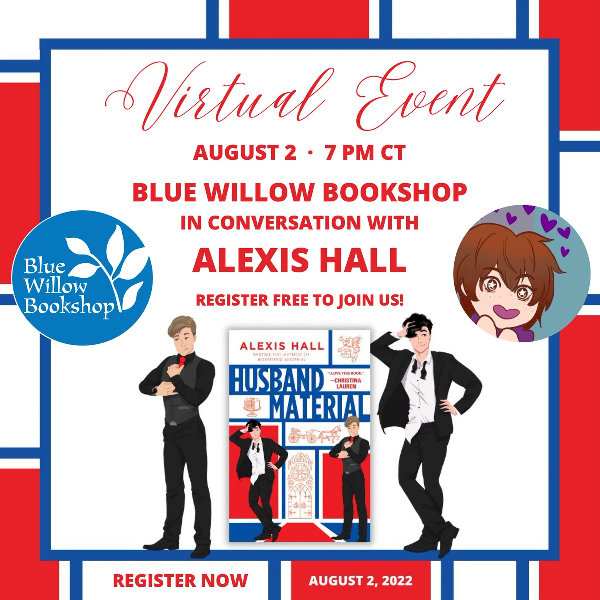 BlueWillowBooks's tweet photo. Have you registered yet? 😍

We can't wait to virtually welcome @quicunquevult to celebrate HUSBAND MATERIAL, the highly anticipated sequel to his funny, heartwarming book, BOYFRIEND MATERIAL. ❤️💙

Register free &amp; order your copy here! https://t.co/n7sr8M4zUB @SourcebooksCasa https://t.co/kfjUb4z2hs