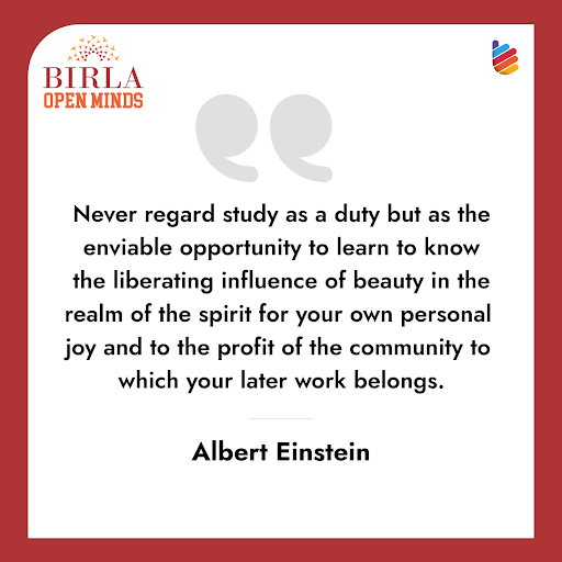 BirlaOpenMind's tweet photo. Never regard study as a duty but as the enviable opportunity to learn to know the liberating influence of beauty in the realm of the spirit for your own personal joy and to the profit of the community to which your later work belongs. ~ Albert Einstein

#alumni #BirlaOpenMinds https://t.co/wG5jKWjKoJ