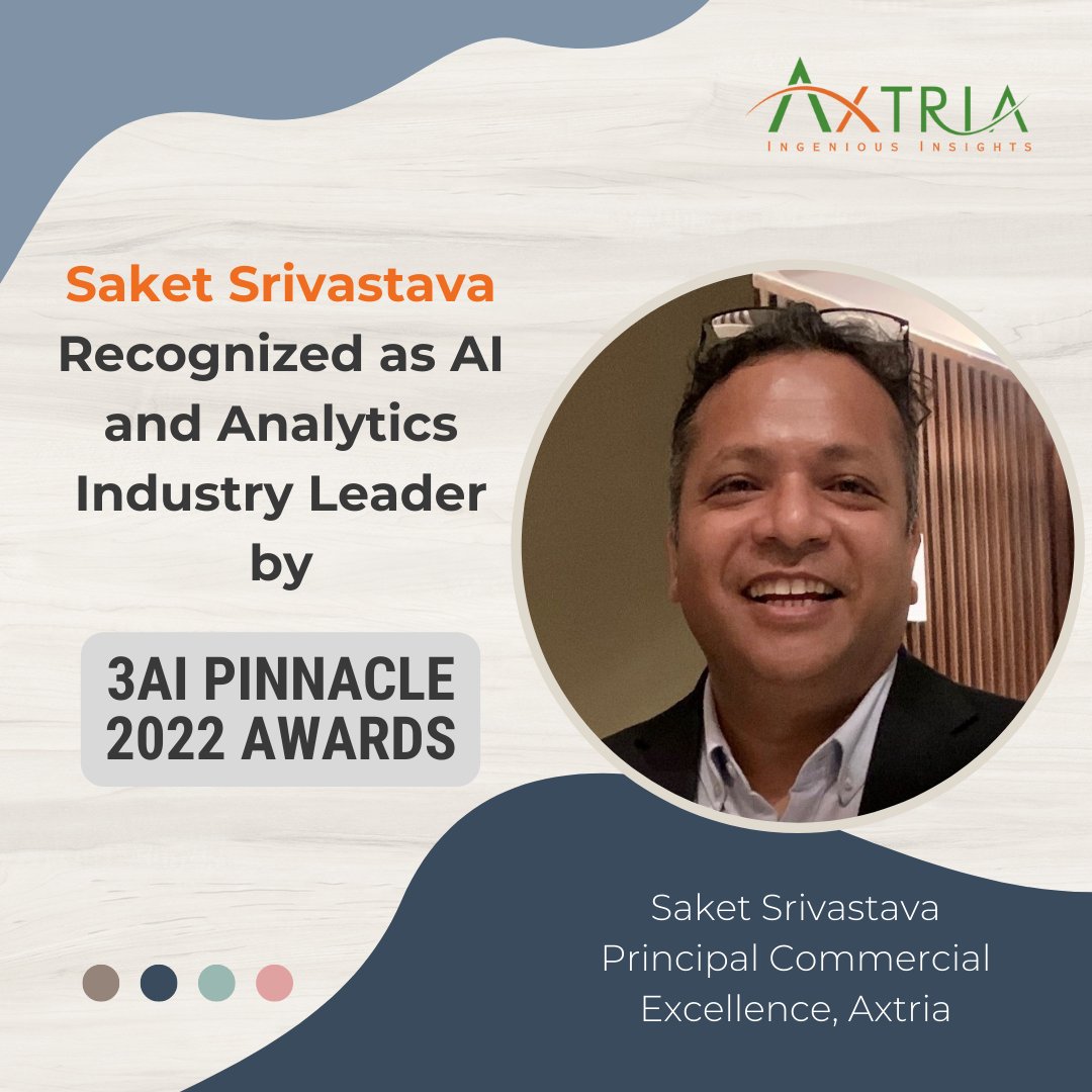 Axtria's tweet photo. 🏆 Congratulations Saket Srivastava, Principal Commercial Excellence at Axtria for being recognized as AI & Analytics Industry Leader by 3AI Pinnacle 2022 Awards.
#3AIPinnacle #Award #Leader #Lifesciences #Innovation https://t.co/q4qzzQU9ip