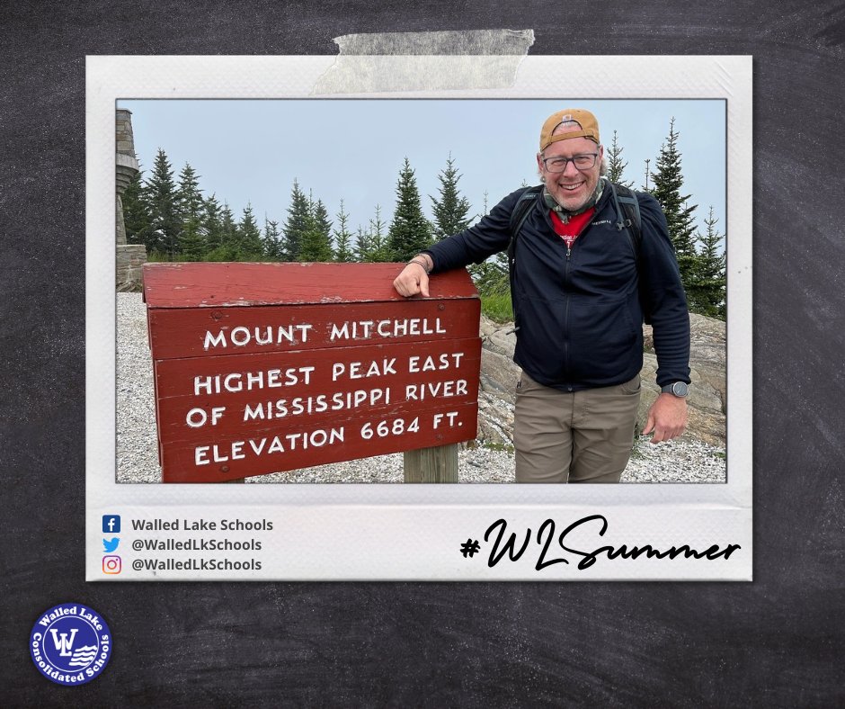 WalledLkSchools's tweet photo. Walled Lake Northern and Glengary Elementary's Mr. Routledge up top Mount Mitchell in North Carolina 🥾 #WLSummer
Show us how you're enjoying summer break! Email your photos to info@wlcsd.org for a chance to be featured! #EveryChildEveryDay https://t.co/nIkhcAAXyj