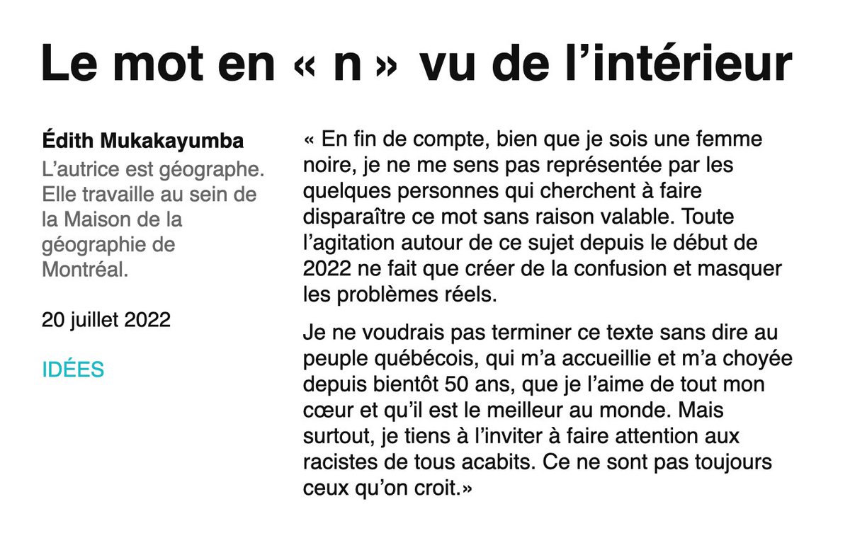 Gilbro2010's tweet image. J'entends d'ici les adeptes de la secte #woke #intersectionnelle lancer à madame Mukakayumba  «Ok Boomer!» 
ledevoir.com/opinion/idees/…