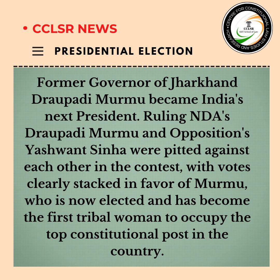 CclsrKiit's tweet photo. Presidential Elections 2022.
#Draupadi_Murmu #PresidentialElections2022 #cclsr #law #kiitschooloflaw https://t.co/PDd0jRnfd7