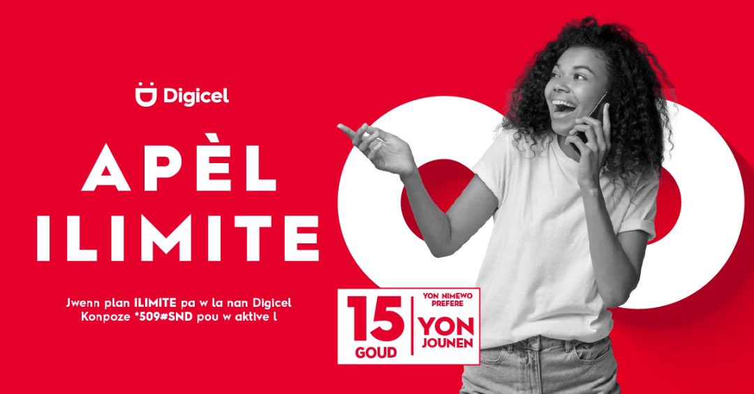 DigicelHT's tweet photo. #ILIMITE a se nan Digicel li ye🤩‼️‼️Eske w konnen ak plan #ILIMITE 15 Goud la ou ka fè yon jounen ap pale ak nimewo prefere w? Annik konpoze *509# ale sou Plan pale #ILIMITE epi aktive plan pa w la. Rete konekte ak nimewo prefere w la pandan tout JOUNEN an pou 15 GOUD sèlman. https://t.co/HR8v3jQ5jW