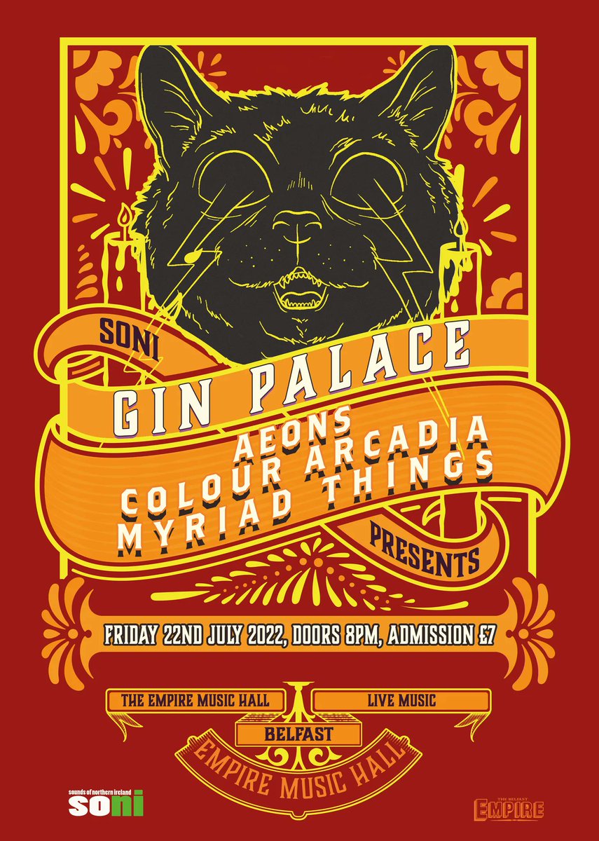 Tomorrow <a href="/belfastEmpire/">Belfast Empire</a> time again ,
With <a href="/ginpalacemusic/">Gin Palace</a> <a href="/aeons_official/">Aeons_official</a> and Myriad Things. 💃💃💃💃💃

Four acts £7 , in this economy?