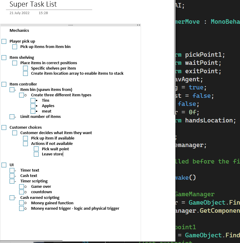 LSeagullGames's tweet photo. Super Task Lists for the win.
My go to place when i just dont know what to work on next. Build up a super detailed to do list and feel great as i tick it off. 

#Indietips #Gamedev #Focused #StackAndDash https://t.co/PNXxwDZiz8