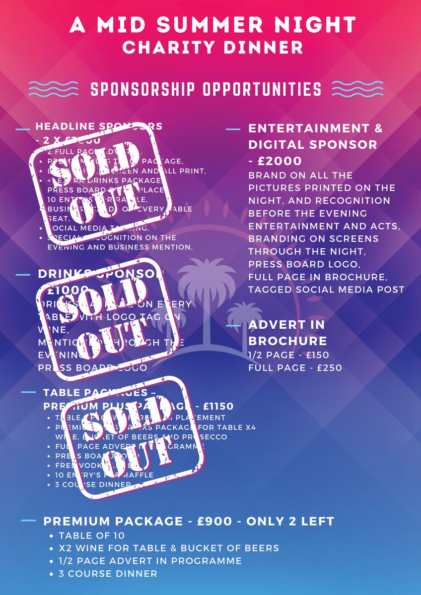 Last chance! Our last sponsorship package and only 2 tables are left. Don't miss out on the chance to be involved in a special night.

We are so thankful for all the support so far.
#MIDSummerNight