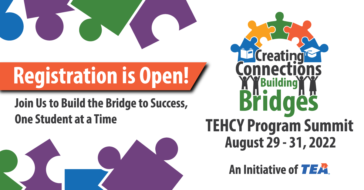 Join us for the Texas Education for Homeless Children and Youth (TEHCY) Program Summit. Taking place both virtually and in-person August 29th - 31st, the summit will explore strategies to best serve students experiencing homelessness: tnoys.org/tehcy-2022 #tehcy2022