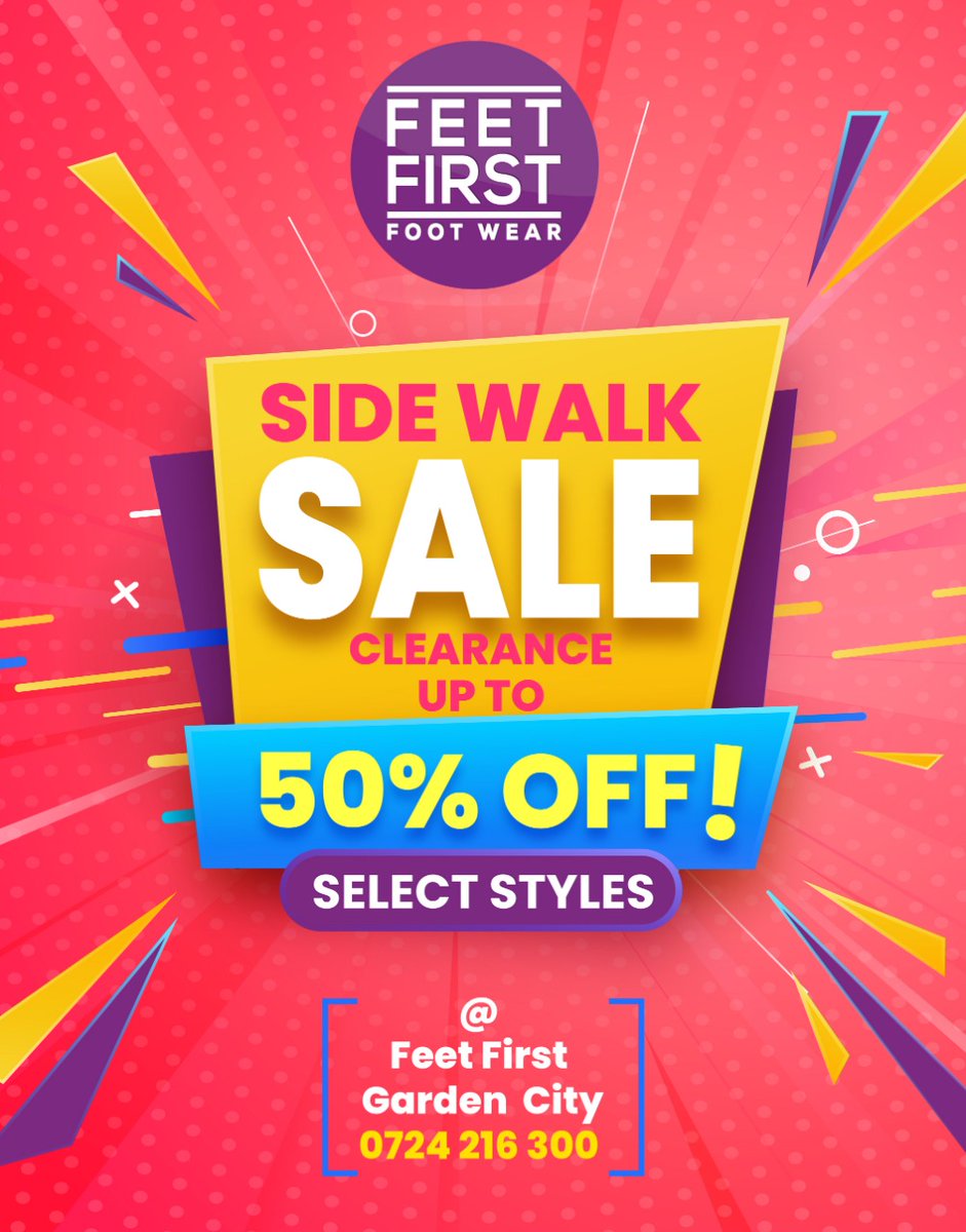 FeetFirstKenya's tweet photo. We have a Side Walk Sale happening at Feet First Garden City Mall branch🏃🏃‍♀️🏃 . UpTo 60% and 50% OFF 🎉💃💃🎊on selected items. Call us on 0724 216 300. https://t.co/yaxcRoP27W