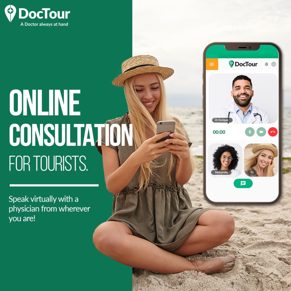 DocTourApp's tweet photo. Online consultation for tourists. 📱

See a Doctor from wherever you are!

- Better accessibility
- Less waiting time
- Dignified care
- Quality service
- Healthcare in the comfort of your placen of stay
- No commuting
- Risk-free

Sanitary Responsible: 5737055 UANL https://t.co/skE5gicNlP