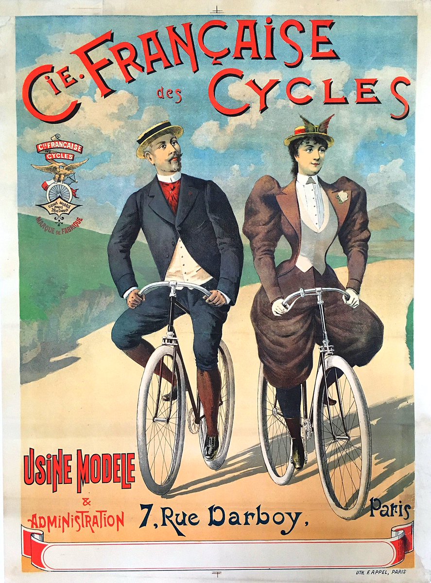 En el centro de la ciudad, el ciclismo promueve la unión y el comercio minorista, ahorra tiempo y dinero, es saludable y aporta más hábitat natural. Art: Compagnie Française des Cycles ~ 1889. 🚲🚲👏🏽
