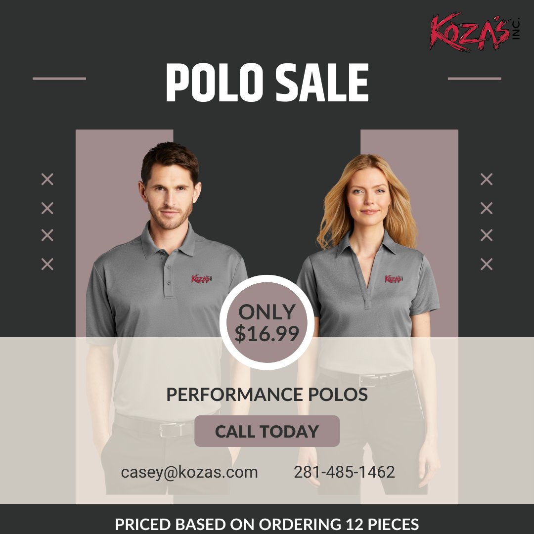 KozasInc's tweet image. ❕POLO SALE❕
🔹7 color options
🔹Price based on ordering 12 pieces
Call or email us for more details today! 
🔹281-485-1462
🔹casey@kozas.com
#performancepolos #polos #embroidery #custompolos #customproducts #whatcanwedoforyou #kozasinc