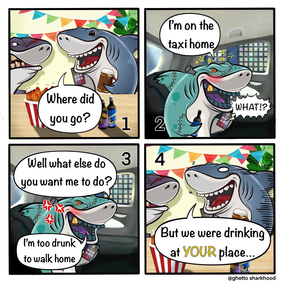 MYMETANOMICS's tweet photo. Ghetto SharkHood Comic #44 - No drinking and driving
#GSHweeklycomic #NFTCommmunity https://t.co/lFJDwFsJsV