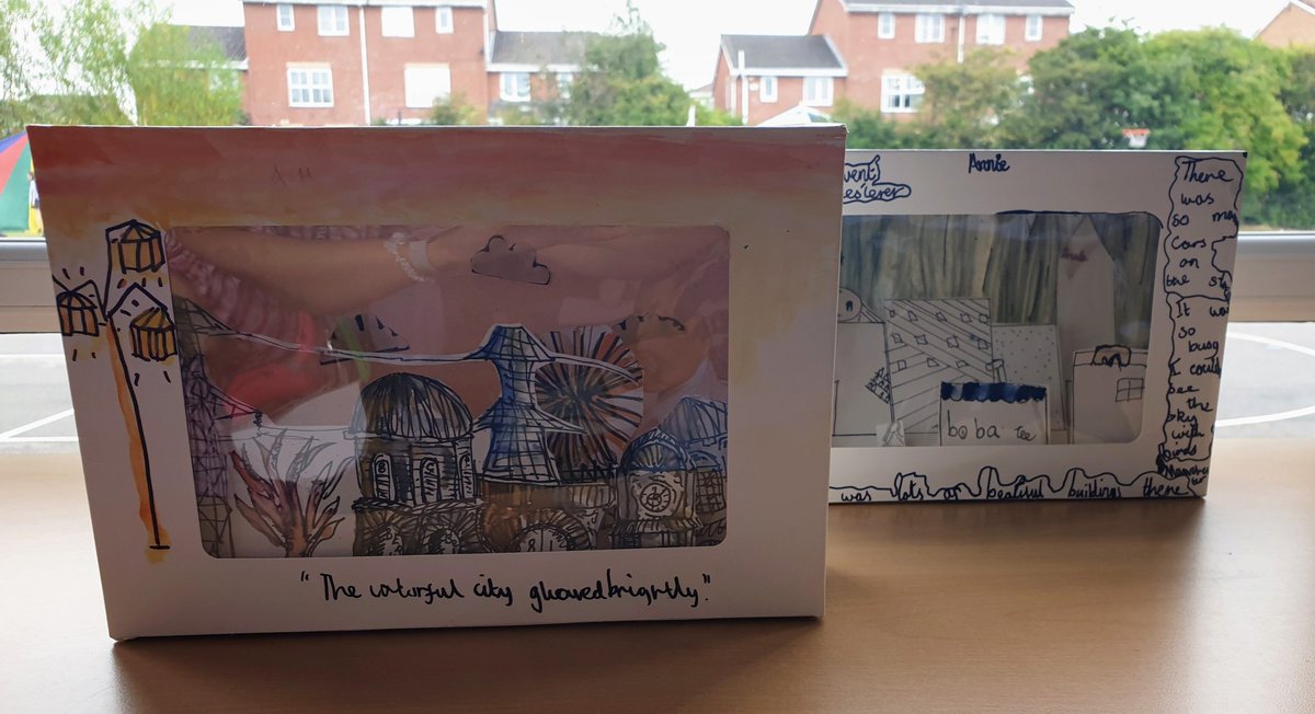 WainwrightMiss's tweet image. #Year5 @StPaulsHyde completed their beautiful Len Grant inspired cake boxes filled with their line drawings of buildings in Manchester and decorated with inspiring quotes by their focus artist 👨‍🎨

What do you think @AardvarkPink? 🖼🎨👩‍🎨