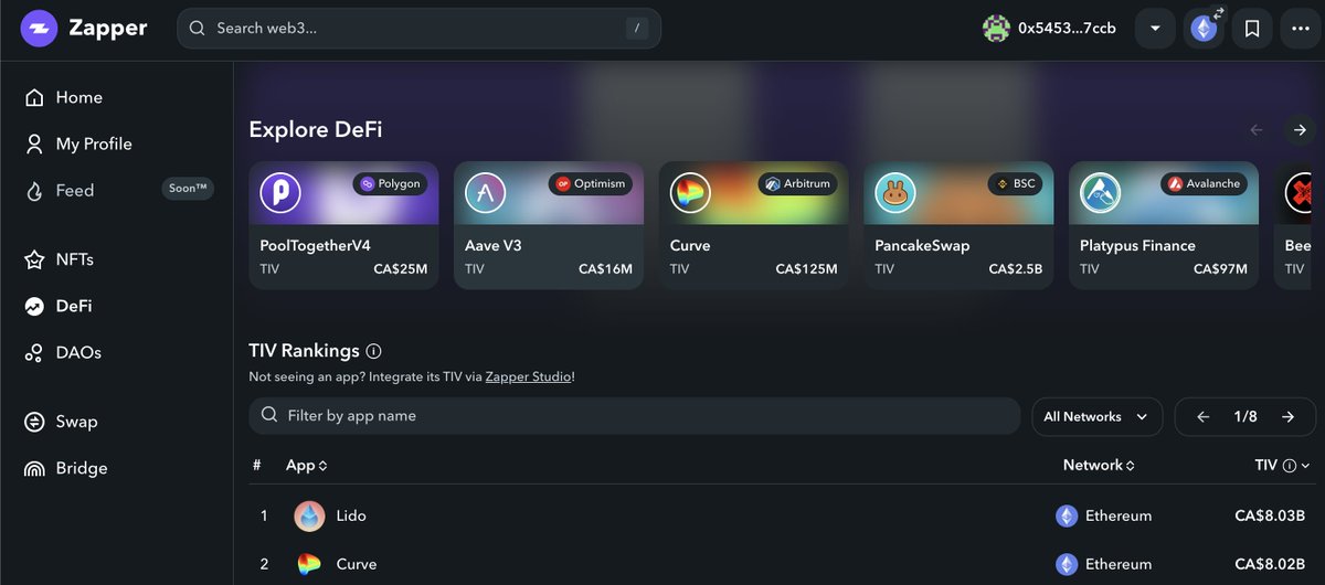 Shoutout to the <a href="/zapper_fi/">Zapper ⚡️</a> team on a beautiful V2 launch. Super smooth and clean UI with awesome functionality!