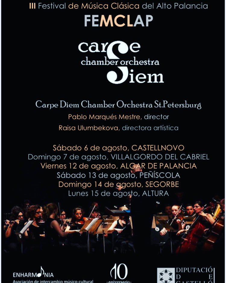 carpenharmonia's tweet photo. III FESTIVAL DE MÚSICA CLÁSICA DEL ALTO PALANCIA 

Conciertos a las 20:00 (excepto Penyíscola a las 22:00). Entrada libre. Concierto de Violín de Tchaikovsky y Sinfonía N.3 de Brahms. Te lo vas a perder? 🎻🎵🎵
@dipcas @TurismoAltura @Segorbe_Ayto https://t.co/aMeS2LBFSE