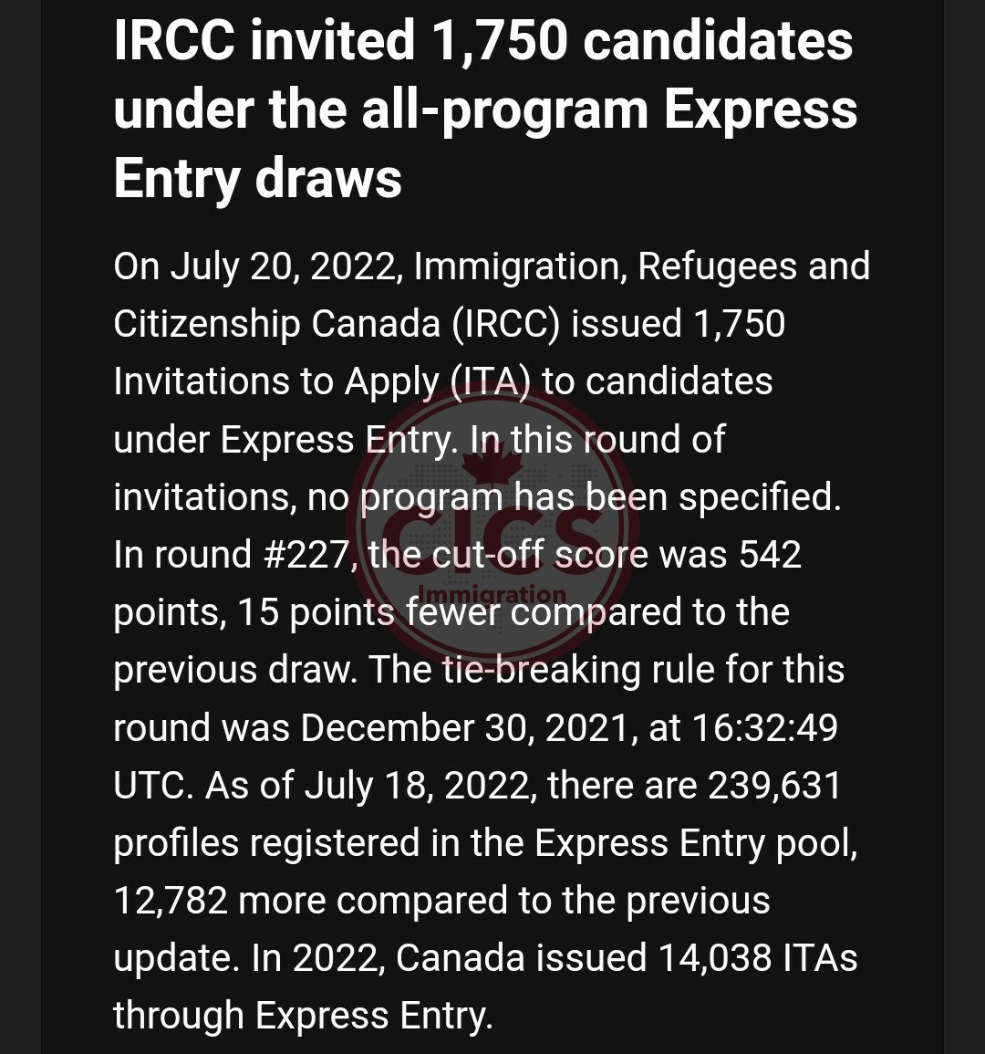 CICSImmigration's tweet photo. Canadian Immigration > Express Entry > Draw
https://t.co/cvzFkHFCBB
#Express_Entry, #ITA, #cicsimmigration, #IRCC, #RCIC, #canadaimmigration, #immigrationcanada, #canadavisa https://t.co/pPys12WitL
