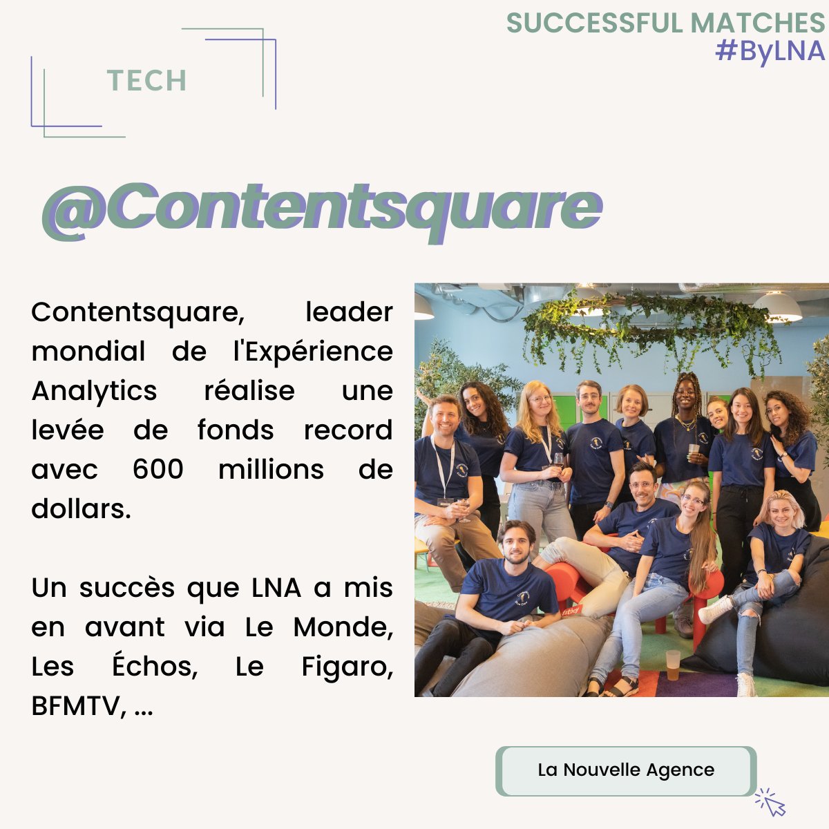 Une levée de fonds record de 6️⃣0️⃣0️⃣ millions de dollars pour <a href="/Contentsquare/">Contentsquare</a>, et un successful match pour La Nouvelle Agence 👌

Et cerise sur le gâteau le président Macron salue la performance sur un post ✅
bit.ly/3v5zhHT

Découvrez notre focus #ByLNA de la semaine 👇