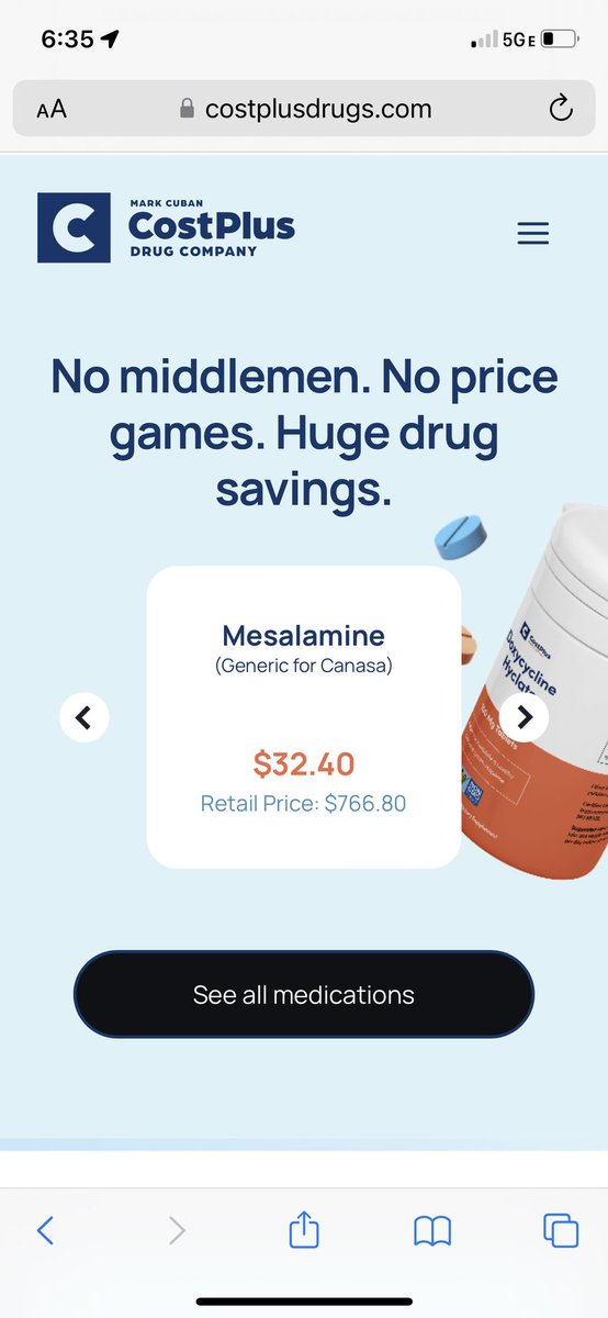 DrBloodandGuts's tweet photo. @costplusdrugs is giving GI patients affordable options.

Here are the 5 largest impact meds for GI: 

$6 Nexium - save $216.60
$32 Mesalamine - save $766.80
$32 PO vancomycin - save $679.04
9$ Tacrolimus - save $188.70 
$18 Tenofovir - save $753.00

#GITwitter https://t.co/eKXCGd4tZl