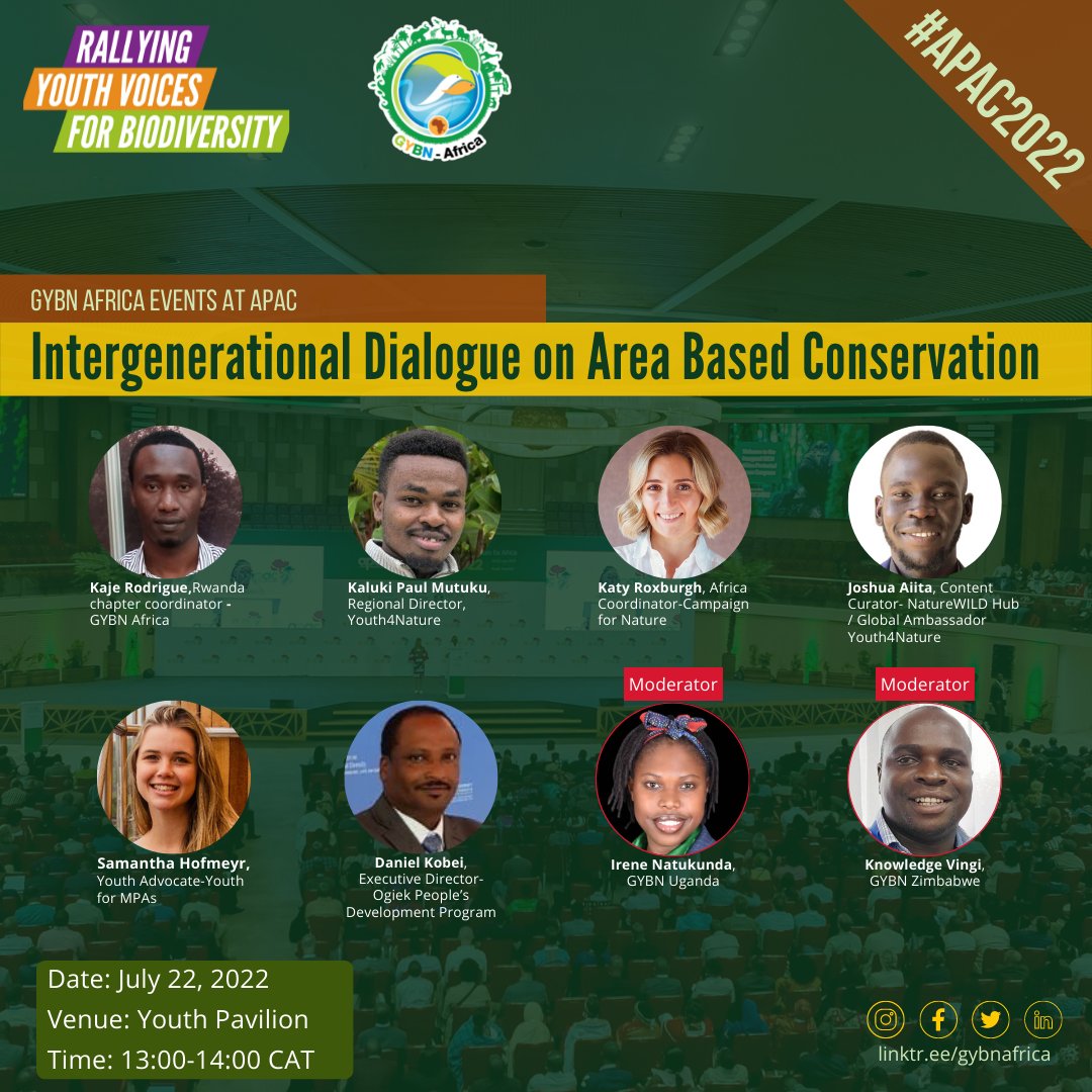 zybn_cbd's tweet image. On July 22 in the Youth Pavilion, join @vingiknowy as he moderates this side event on area-based conservation hosted by @GYBNAfrica.

#Youth4Biodiversity #StopTheSame #APAC2022