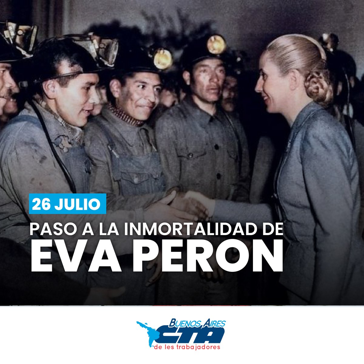 ctabsas's tweet photo. A 70 años de su paso a la inmortalidad, Evita vive en el corazón del pueblo y de les trabajadores.

#EvitaEterna https://t.co/0uryYH4Kfj