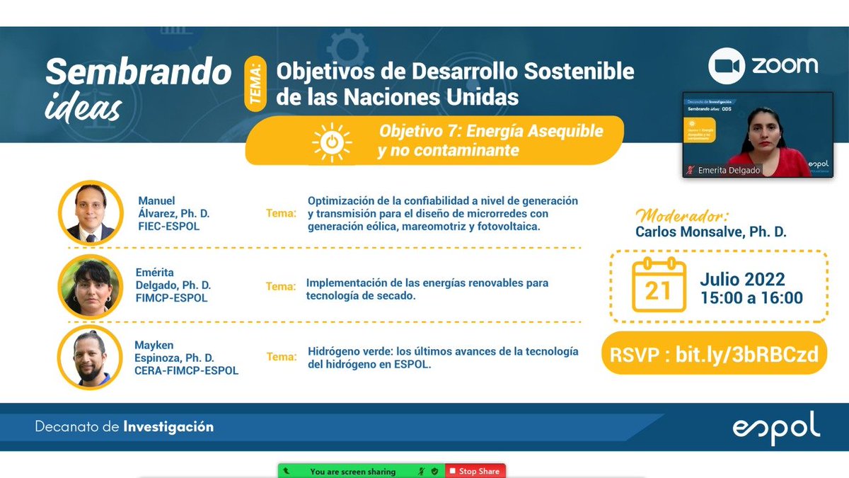 CarlosMonsalveA's tweet photo. Hemos comenzado el #SembrandoIdeas sobre el #ODS 7 con @malvarez2020 quien nos comparte como usar Sistemas Inteligentes para trabajar en temas de Confiabilidad en Sistemas Eléctricos #ESPOLesCiencia https://t.co/XpruHMfoLn