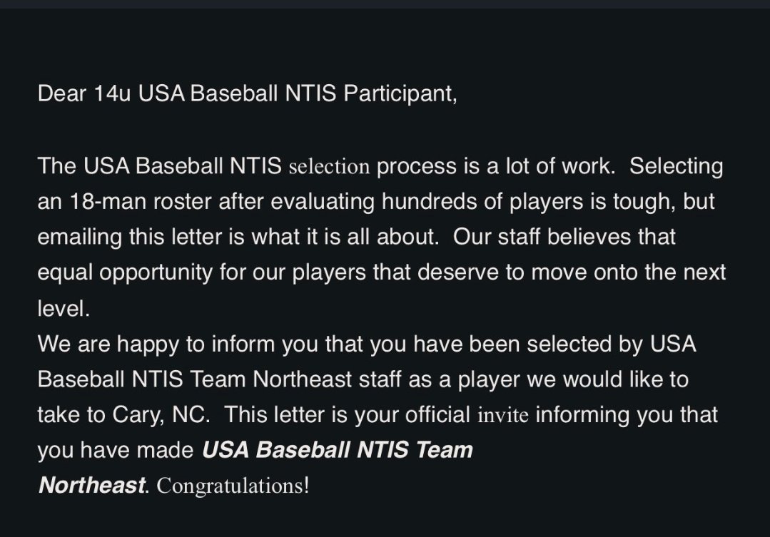 JamesWall05's tweet photo. Grateful for the opportunity. Thank you @USABaseball @USABaseballNTIS @NortheastNTIS for inviting me to Cary NC.
And thank you coaches @KSBombers https://t.co/B8FRrKzL2G