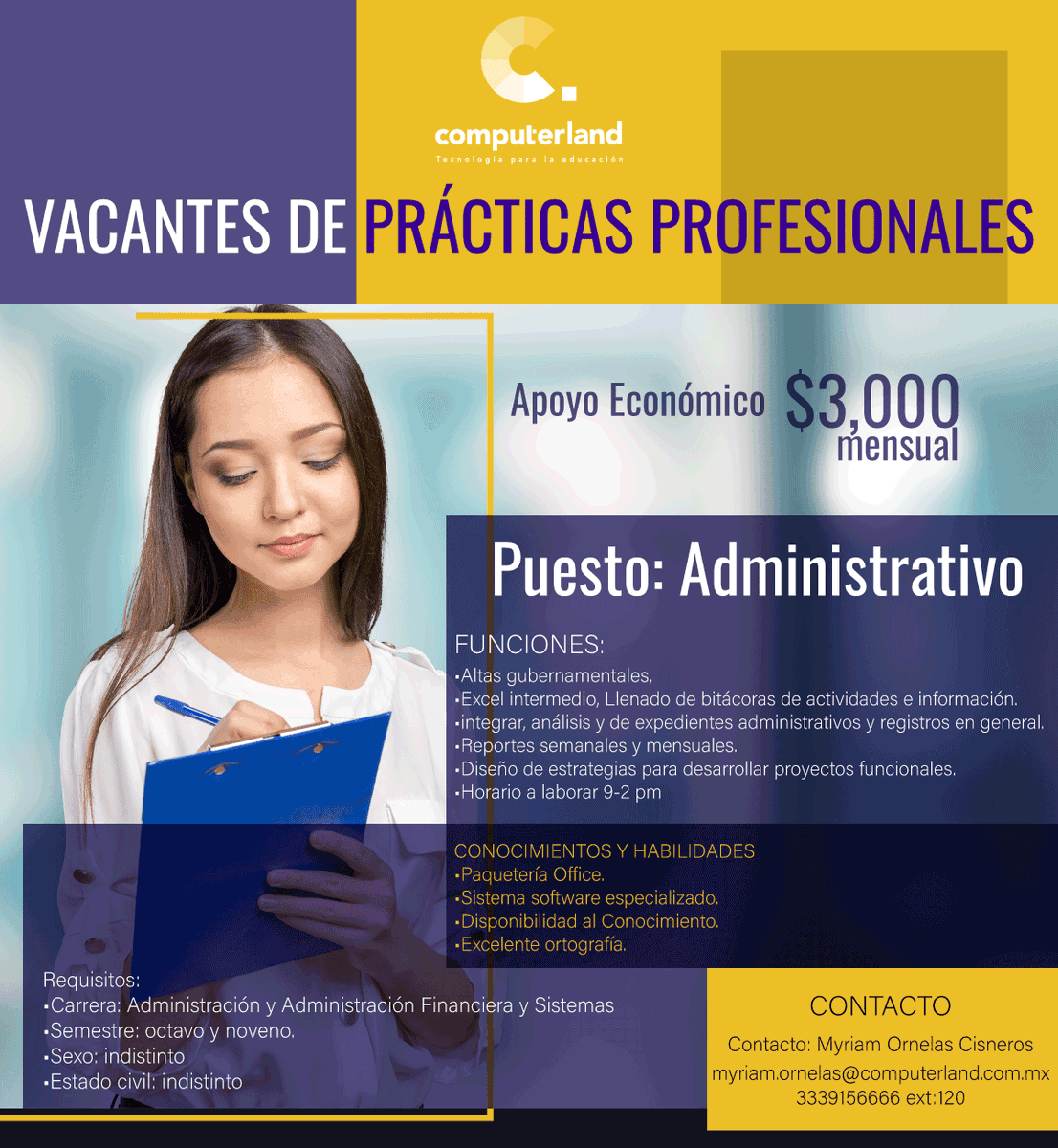 CLANDoccidente's tweet photo. Computerland busca tu talento
Tenemos vacantes de prácticas profesionales. 
👉Puesto Administrativo
👉Auxiliar contable
👉Tecnologías de la Información
Para mayor información comunícate
Myriam Ornelas
myriamornelas@computerland.com.mx
33 3915 9999 Ext-120 https://t.co/kxA0PcPigk
