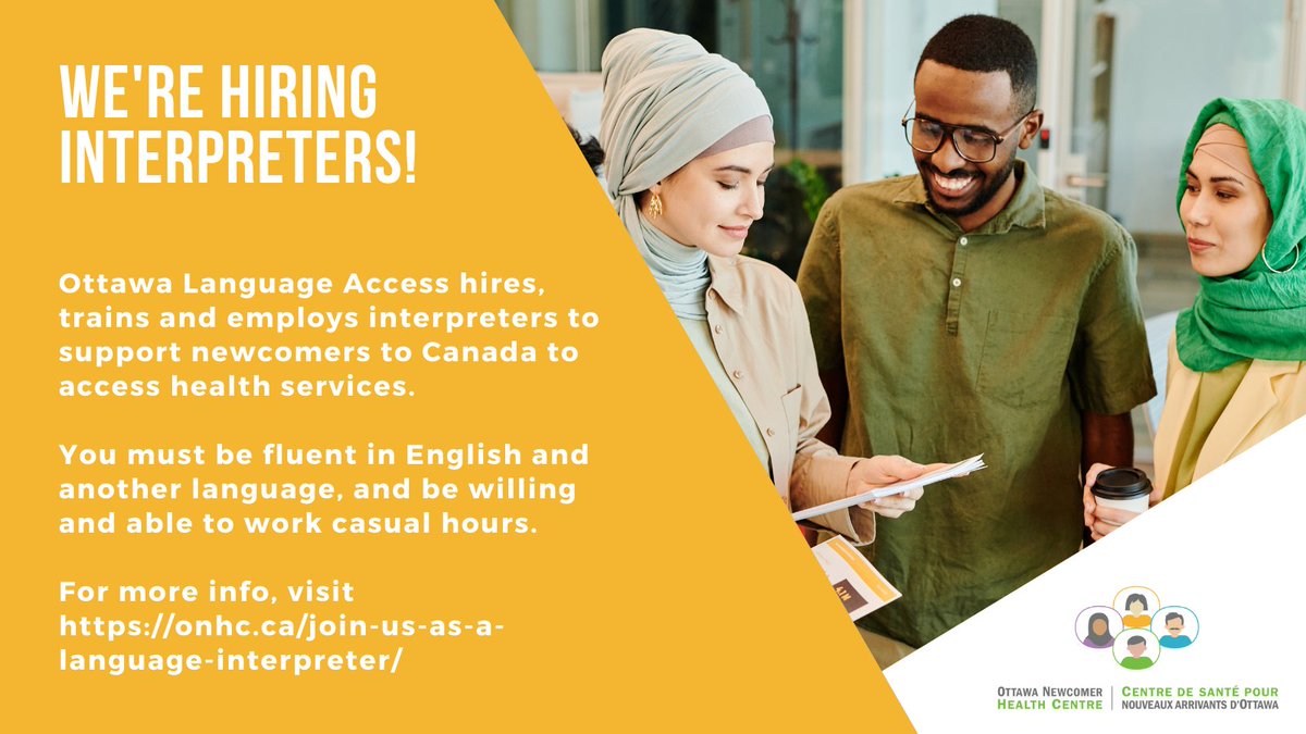 SWCHC's tweet photo. Ottawa Language Access is building their network of interpreters! If you speak Bengali, Burmese, or Tamil and are passionate about working with newcomers to Canada, consider joining our team. Visit: https://t.co/5FbnT3ZKf5 https://t.co/TW5vx0tahk