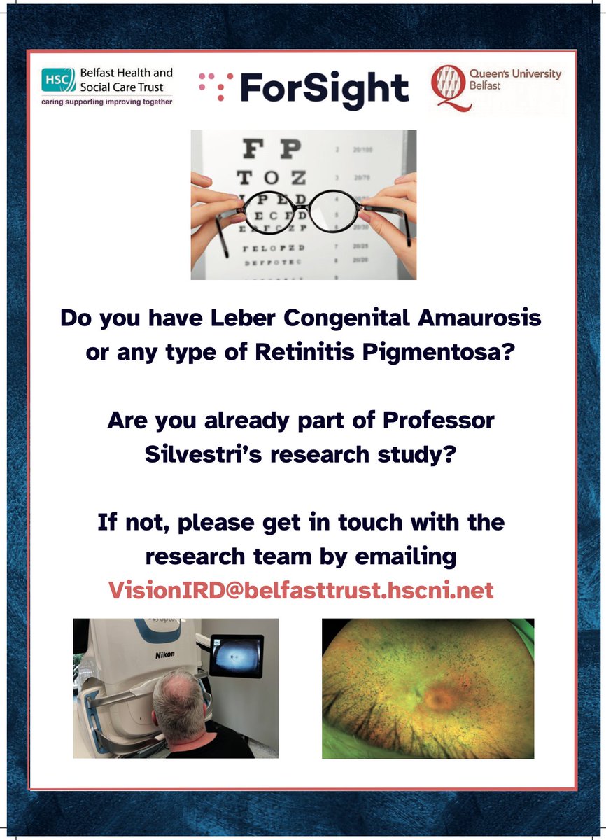 shellbell316's tweet photo. Do you or your child have #RetinitisPigmentosa or #LeberCongenitalAmaurosis? Prof. Silvestri from @belfasttrust is recruiting people from NI who are affected to determine the genetic cause. If you want to take part in the study email VisionIRD@belfasttrust.hscni.net https://t.co/tliAIuYvDj