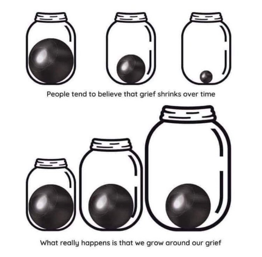 hisraeljt's tweet photo. The idea of growing around grief acknowledges that grief doesn't always disappear with time. It also shows that despite grief not going away, this doesn't mean you will always feel as bad as you do right now, because your life will grow around the grief. https://t.co/1ZIj2CT5n8