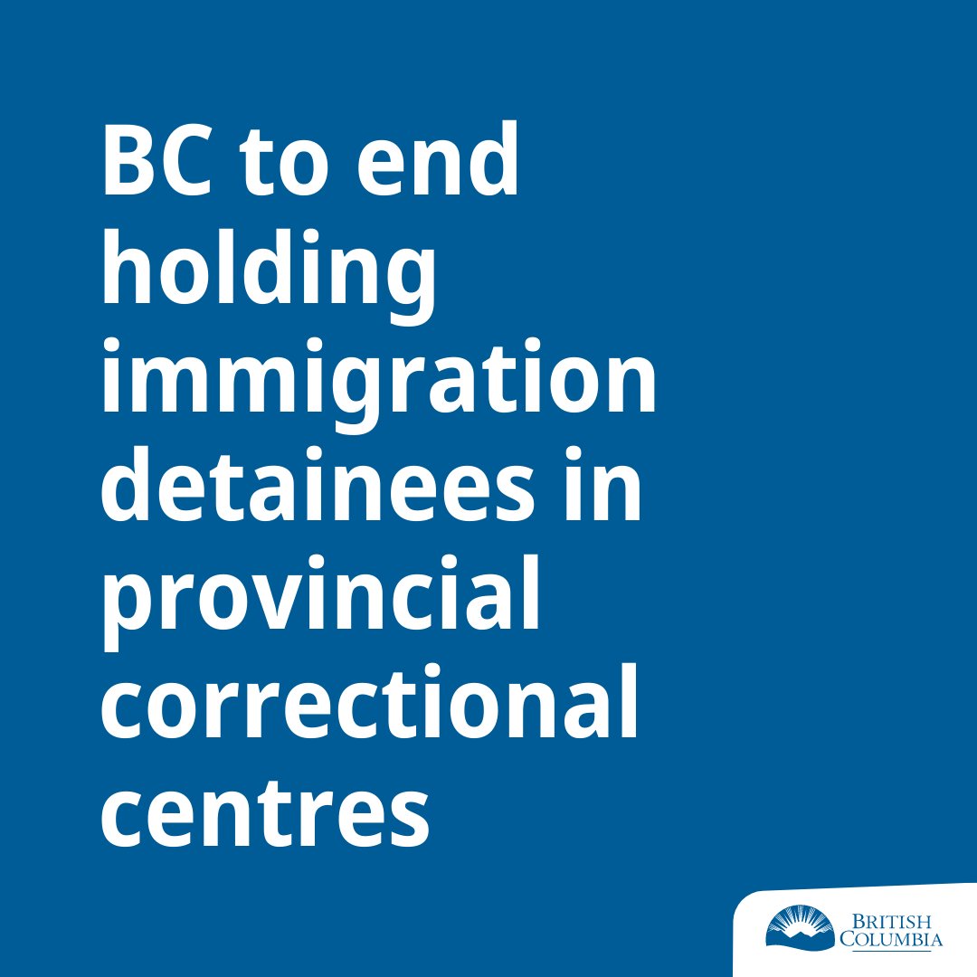 BCGovNews's tweet photo. BC is ending its long-standing arrangement with the CBSA on holding people detained due to immigration status in provincial correctional centres because it no longer aligns with our commitment to uphold human rights, social justice &amp; equity for everyone. https://t.co/AmZmUMn8cR https://t.co/jC6b4j3IFN