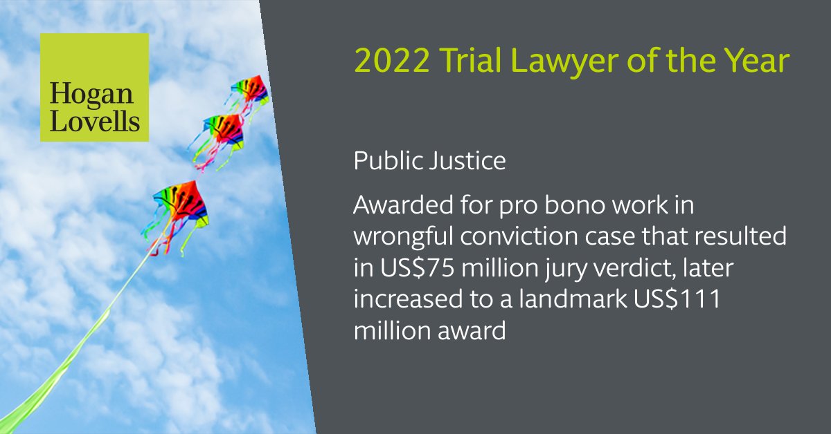 .<a href="/Public_Justice/">Public Justice</a> recognized our trial team with its 2022 Trial Lawyer of the Year award for their work to secure the largest wrongful conviction verdict in US history for two brothers who spent 31 years in prison for a crime they didn't commit.

More: ow.ly/TUFN50K1Cor