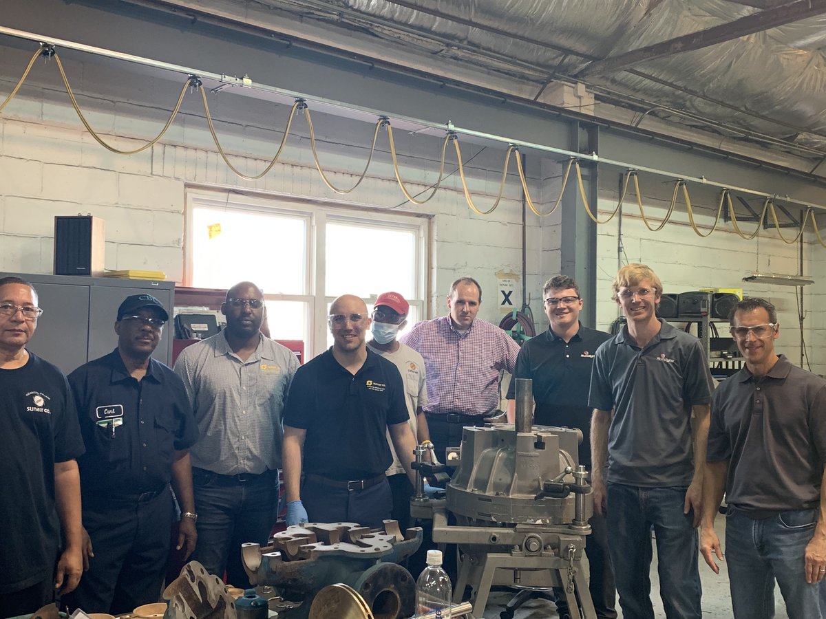 sunairco's tweet photo. Last week, we hosted training reps from @Sundyne for a special in-person #Maintenance &amp; Operations #training workshop at our shop. Our more recent hires earned valuable insights about #rotatingequipment best practices, while our team at large enjoyed a valuable refresher course! https://t.co/ieDYn5PQS2