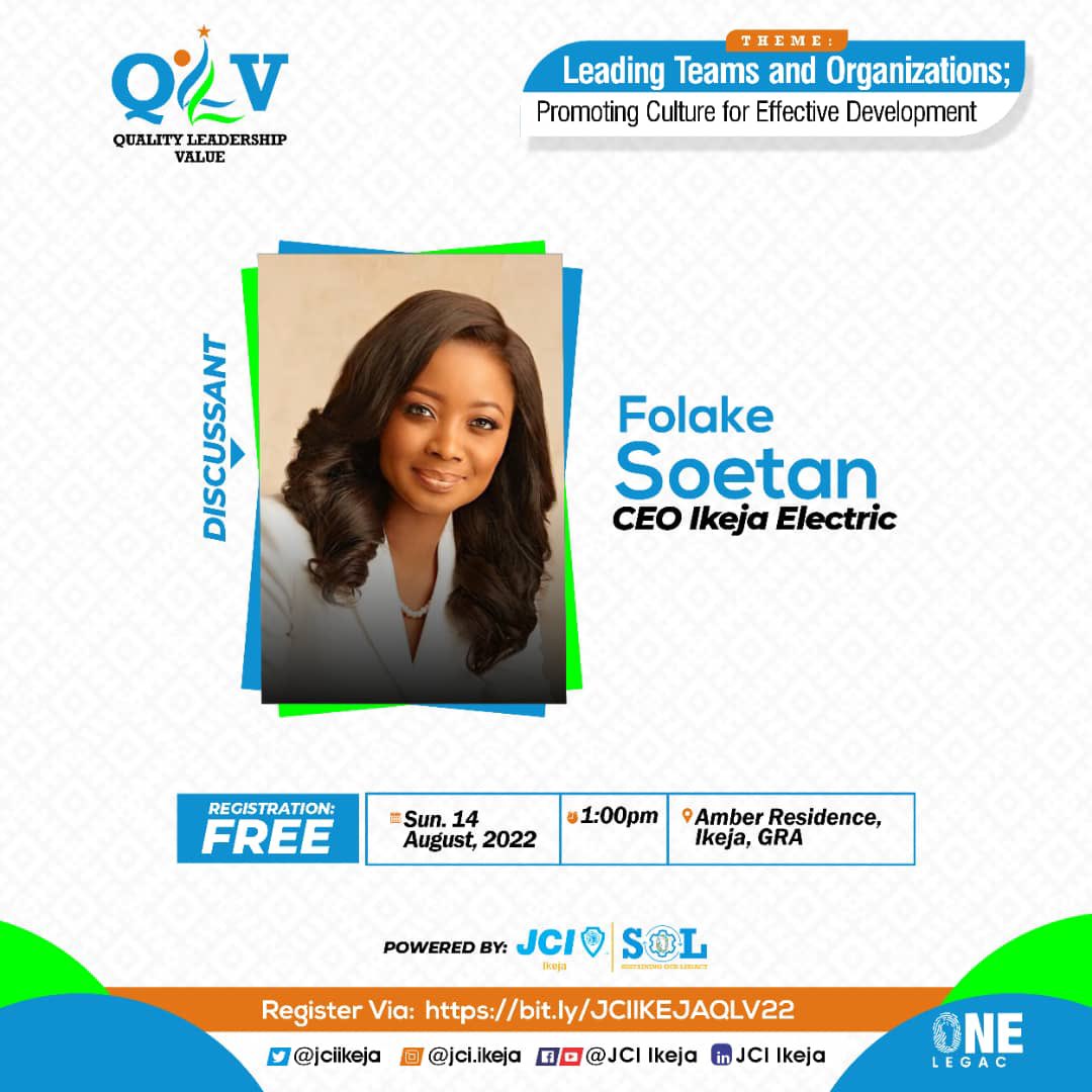 jciikeja's tweet photo. MEET OUR DISCUSSANT

Folake Soetan is the CEO of Ikeja Electric Plc. She is a graduate of Banking and Finance from the University of Lagos, with over 20 years of professional experience in the management of start-ups, sales &amp; marketing, change management, and over 13 years in a https://t.co/Hk5uEkZrhu