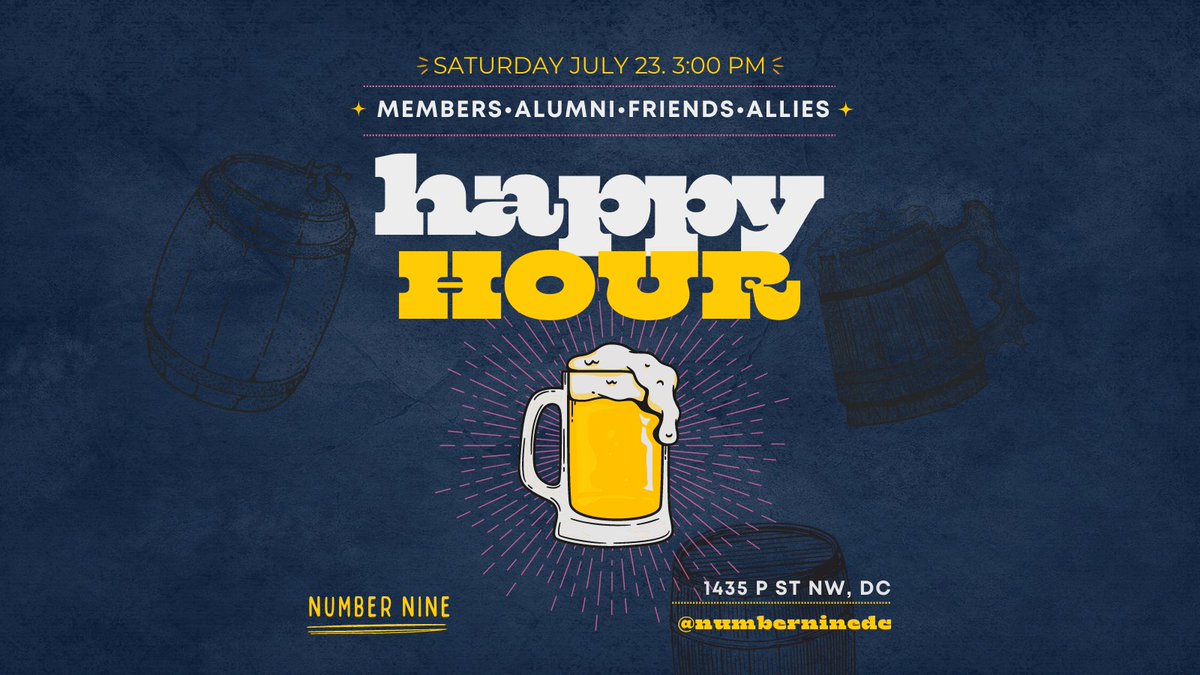 dcstrokes's tweet image. Join us this Saturday 7/23 for happy hour at @numberninedc. Strokes will have our own reserved section upstairs. All members, alumni, friends, family, and allies are welcome. 🏳️‍🌈🏳️‍⚧️🍻