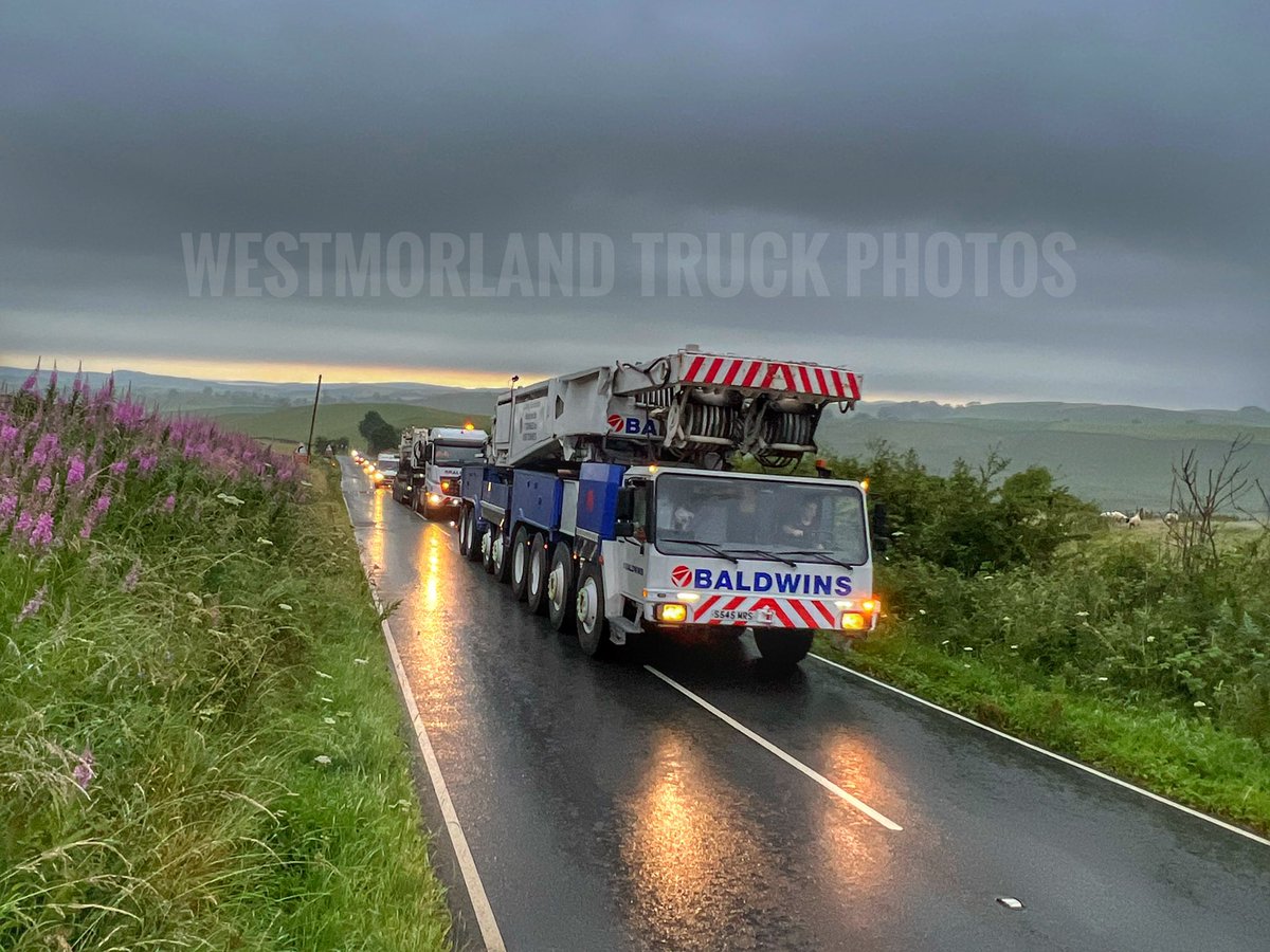 Westtruckphotos's tweet photo. Part 2. Baldwins Crane hire leaving Kendal tonight with plenty of support from Cumbria roads police. #heavyhaulage #cranes #wideload #longload @CumbriaRoadsPol https://t.co/bZm4EOGFxi