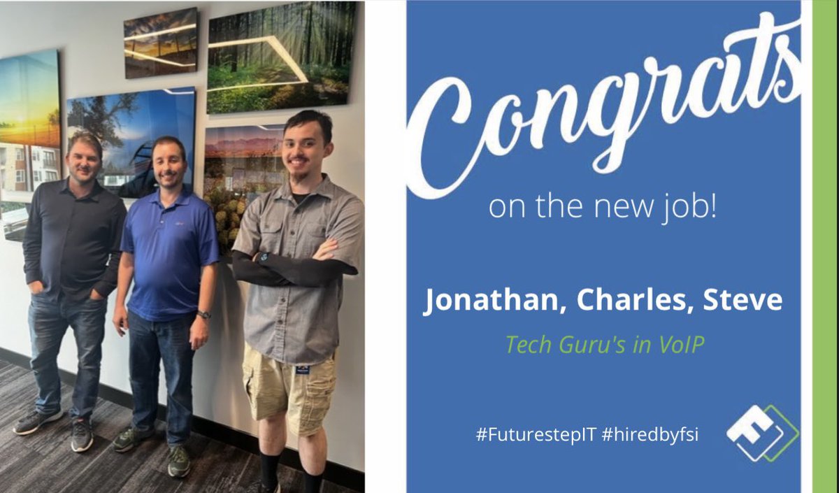 FuturestepIt's tweet photo. Congratulations to these VoIP guru’s. We are so excited to have assisted in landing your dream job. We hope you find your new roles rewarding, challenging and a great career path for continued growth!! #GetHired #FutureStepIT #newhires #techhiring https://t.co/orjrXt0Sdd