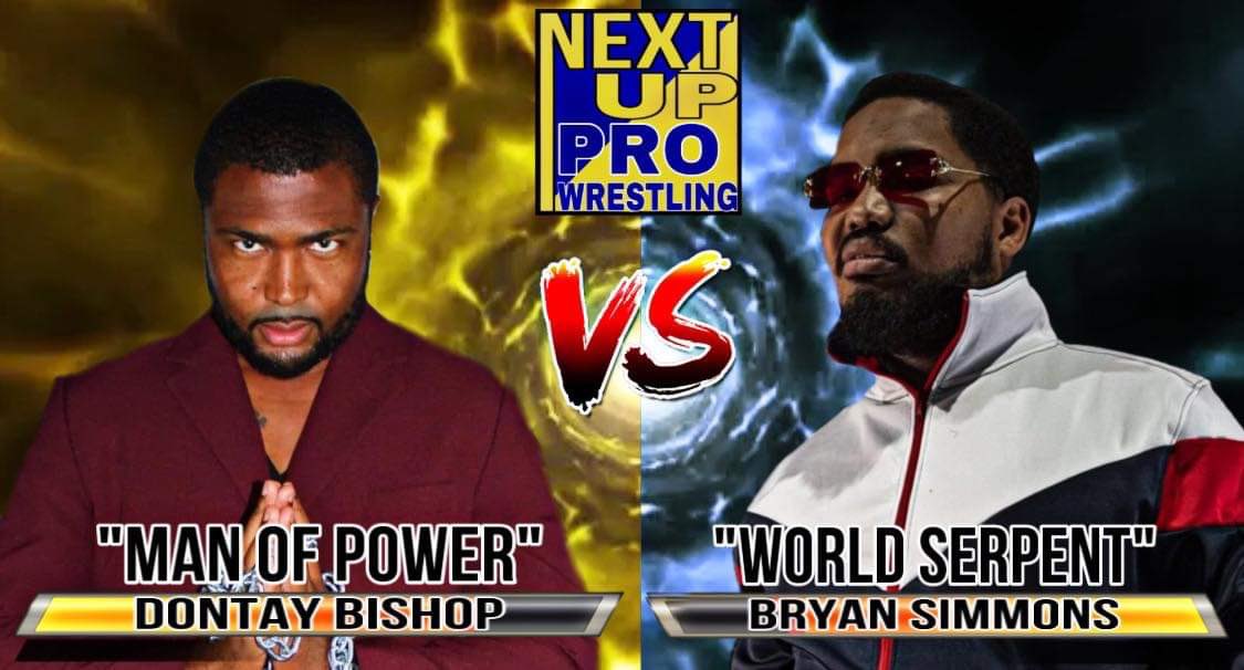 NextUpPro's tweet photo. #NextUp the powerhouse #ManOfPower @Bishop_DST Dontay Bishop takes on #WorldSerpent @BryanUABB Bryan Simmons! Simmons claims he can tie anyone into a knot, but can he do that with this monster of a man in Bishop!? Find out LIVE September 17 at Body By D Gym in Yorktown, VA https://t.co/EJW1woubGQ