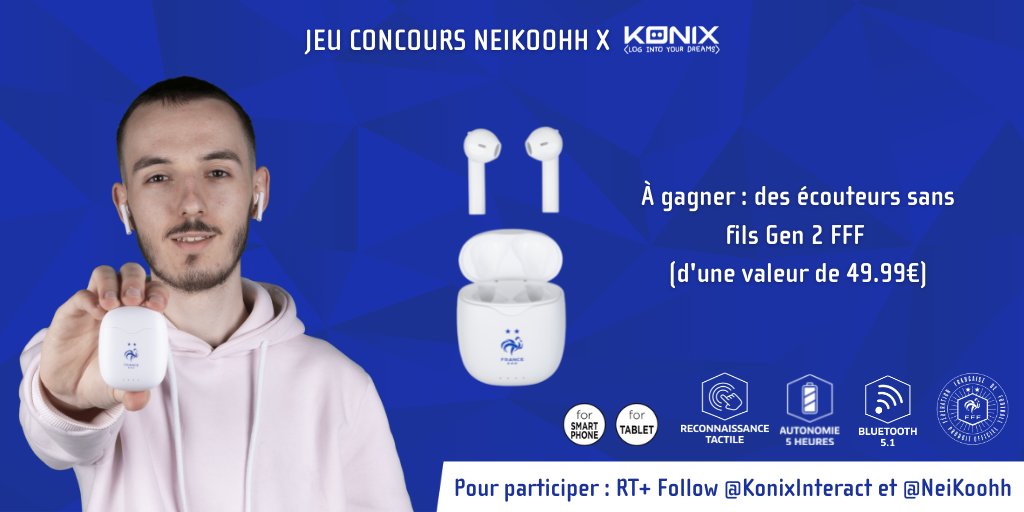 NeiKoohh's tweet photo. #Concours d'été 🎁

⭐ Tentez de remporter des écouteurs Bluetooth sans fil FFF ⭐

👉 Pour participer : #RT &amp; #Follow @NeiKoohh &amp; @KonixInteract 🎧

🗳 TAS le 31 Juillet https://t.co/vTOn8DyuUF