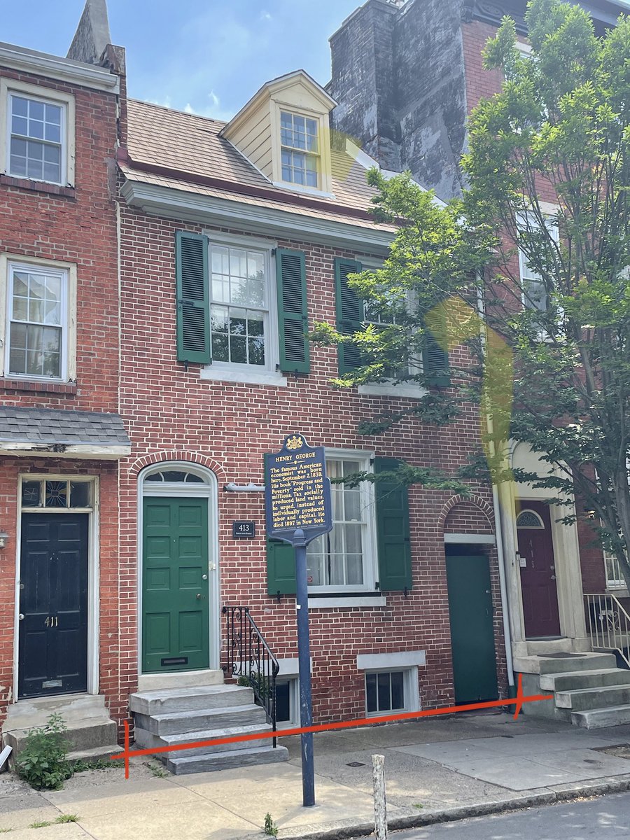 YIMBYDurham's tweet photo. Hey you #YIMBY #Georgists out there:
It looks like Henry George was born in a  20’ wide row house with no setback.

A rare housing advocate who walked the walk. #Philly https://t.co/0facRn09Dh