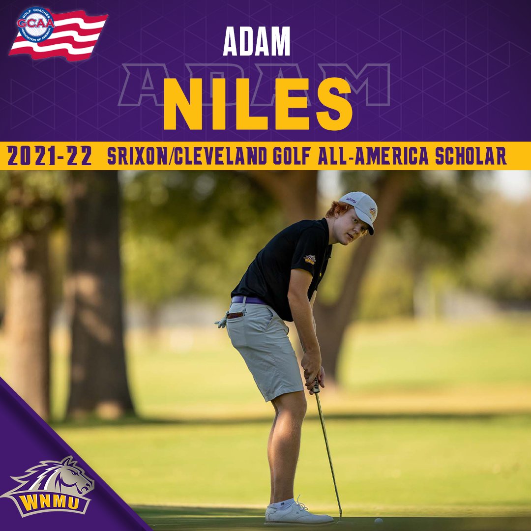 WNMUGolf's tweet photo. Congrats to @adampniles for gaining All-American Scholar status. His 73.21 scoring average led the team and his 3.9 GPA was almost perfect. Good work Addie! https://t.co/qNXWkFJJ1z