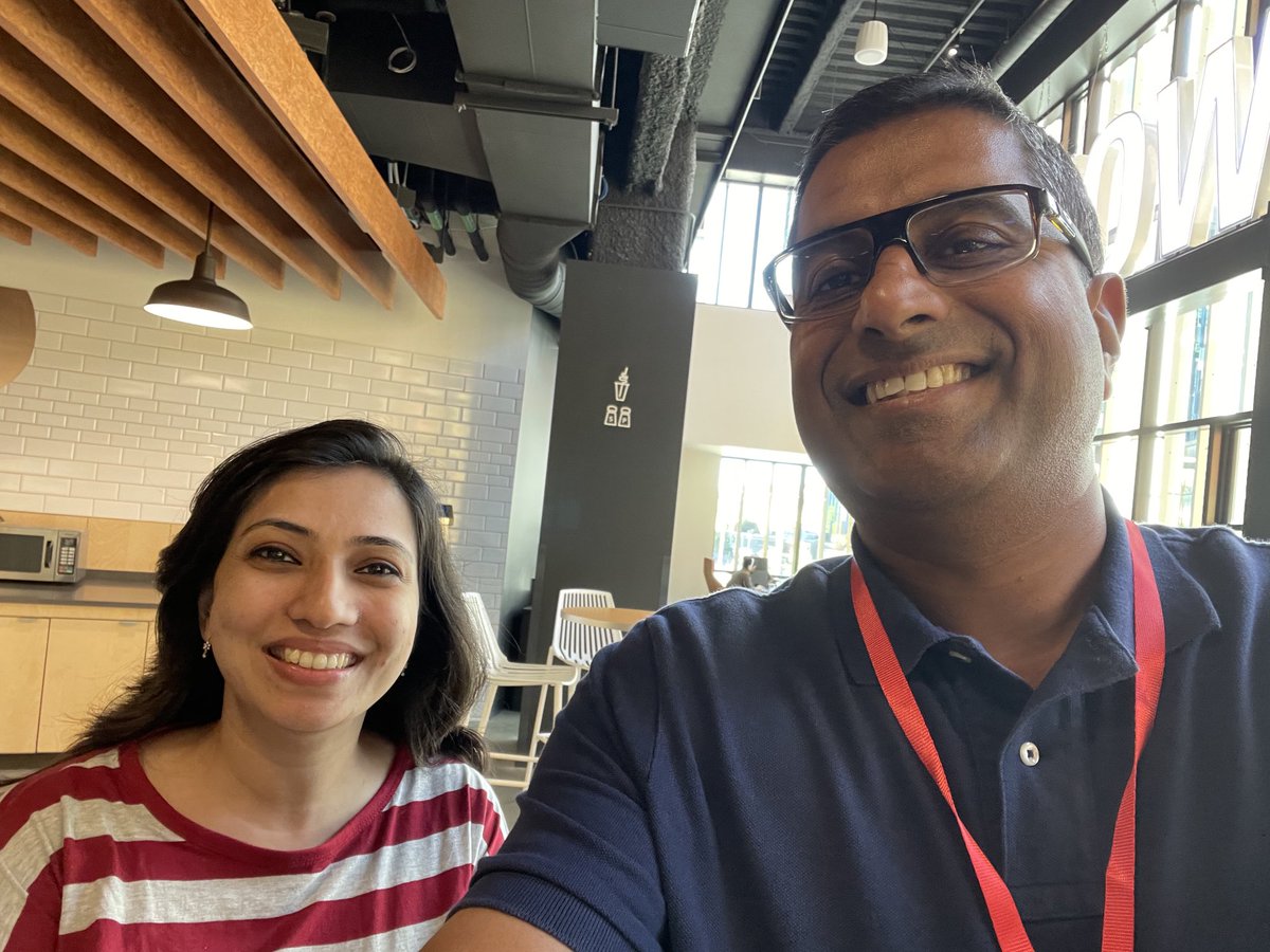 kaykrish's tweet photo. It was awesome to meet aws rockstars ⁦@RashmiNbr⁩ ⁦@rohini_gaonkar⁩ in Seattle. It was also great day for Amazon to start rolling out the first Rivian electric vans. https://t.co/Qtm3T9S2OI