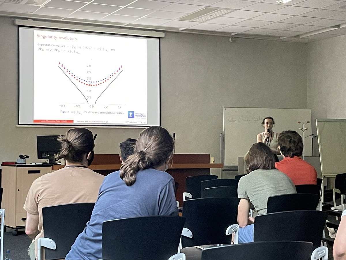 FrancesVidotto's tweet photo. Parallel sessions at #LOOPS22 continued till 6:30pm with talks spanning from mathematical physics to predictions for cosmology and black holes. A lot of great presentations by the younger researchers! In the pic: Lucรญa Menรฉndez-Pidal (@UniofNottingham). https://t.co/FghWveRQtt